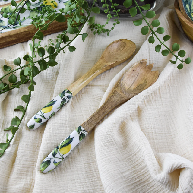 Mango Wood Lemon Print Serving Spoon