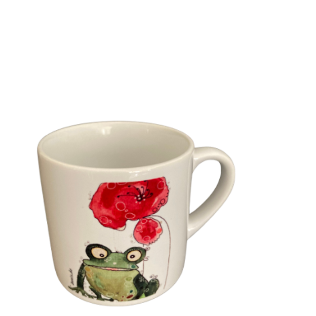 Keramiktasse "Frosch mit roter Blume"
