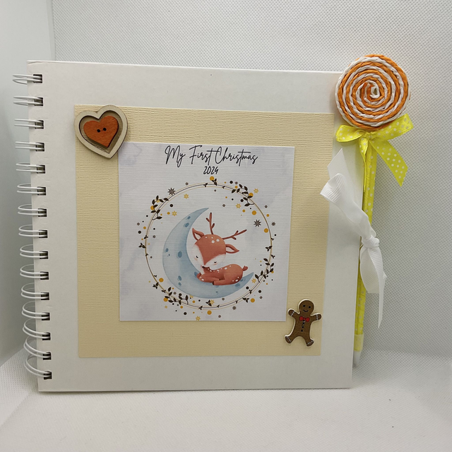 Personalised First Christmas frame and album set. Reindeer design.