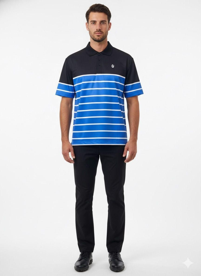 POLO - BLACK &amp; BLUE STRIPE
