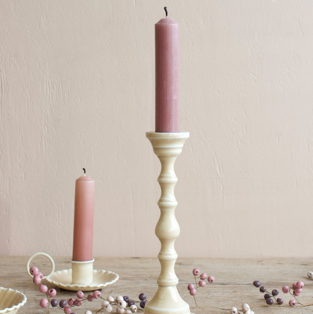 Weldaad Emaille kandelaar beige