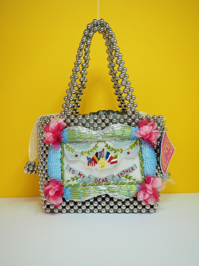 WW1 Postcard "To My Dear Father" Cherry Blossom Flower Silver Pearl Mini Handbag 