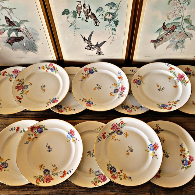 Assiettes à dessert vintage porcelaine M8S France (6 ou 12)