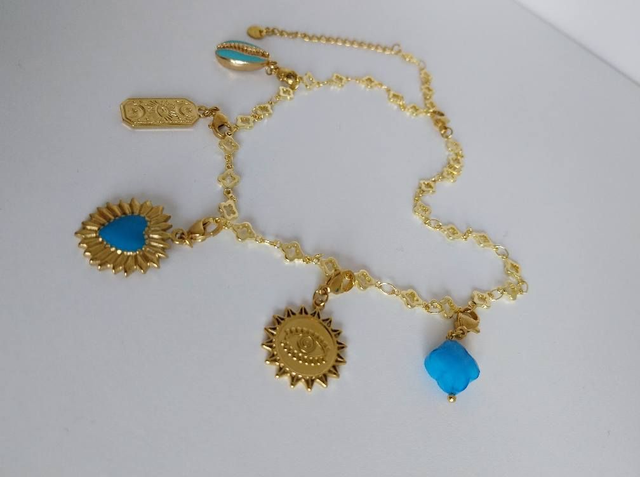 ✨Collier à breloques porte-bonheur &quot;🩵coeur émail turquoise&quot;✨