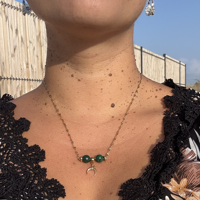 Collier bohème malachite acier inoxydable 
