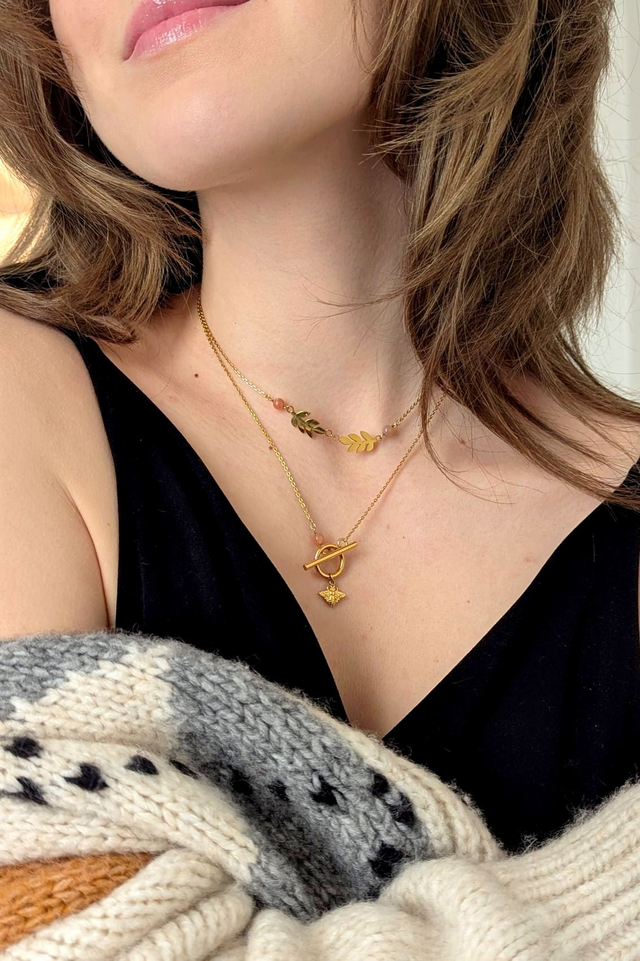 Compo choker Ida et collier Maya - Pierre de lune rose