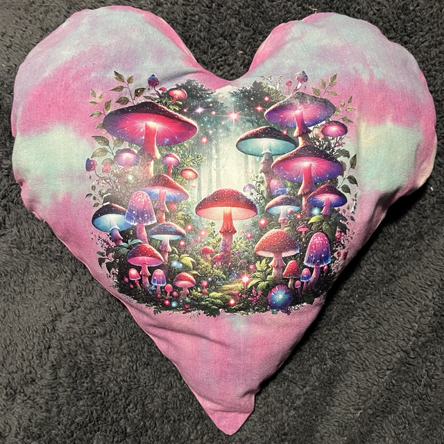 Hand Tie dye cushion with mushrooms 