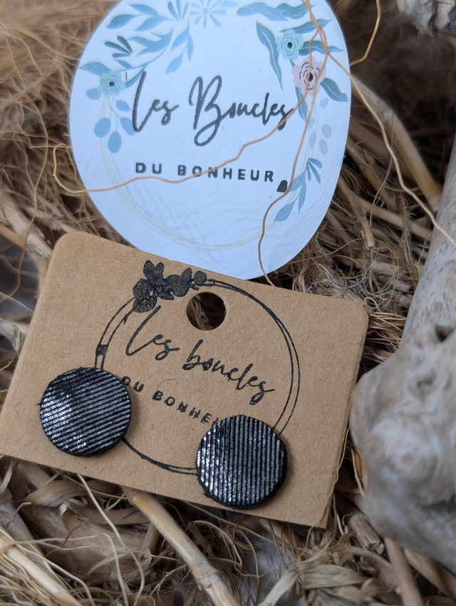 Boucles d&#039;oreilles puces noir argenté pu078