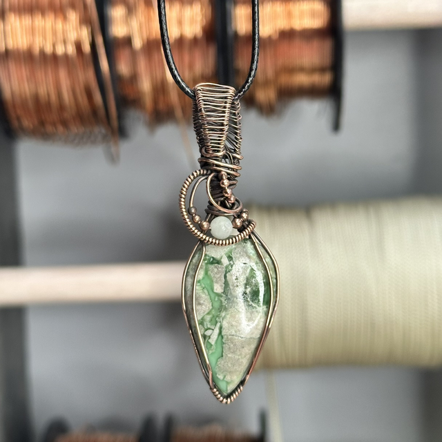 Variscite pure copper wrapped pendant 