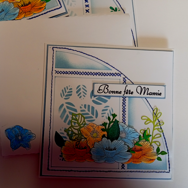 Carte Fête des Mamies faite main - Carte fleurie artisanale, carte grand-mère couture main, Carte anniversaire mamie, création unique