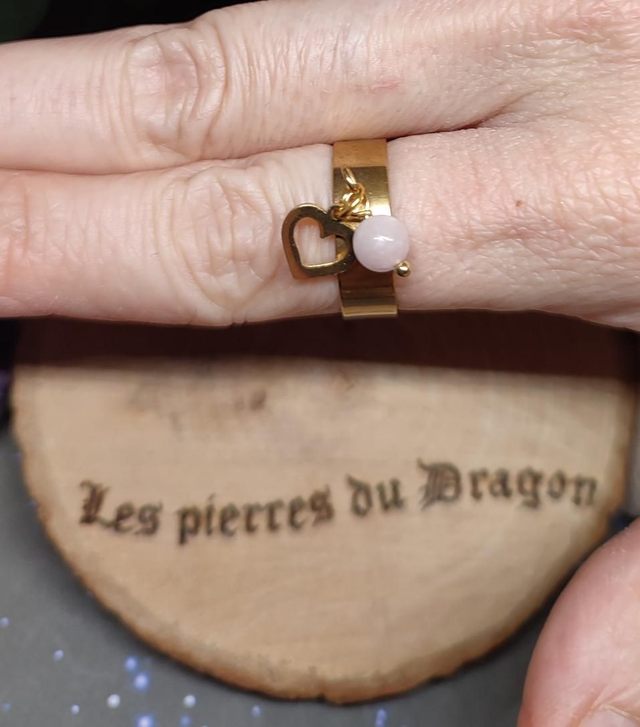 Bague réglable dorée coeur et kunzite