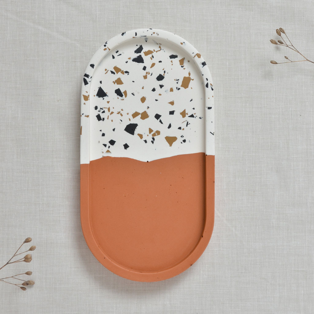 Plateau ovale : Terracotta / blanc terrazzo