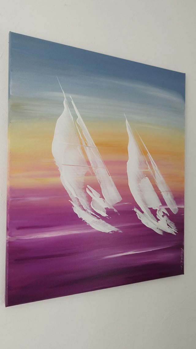 Art contemporain tableau peinture toile œuvre d'art originale bateaux voiliers