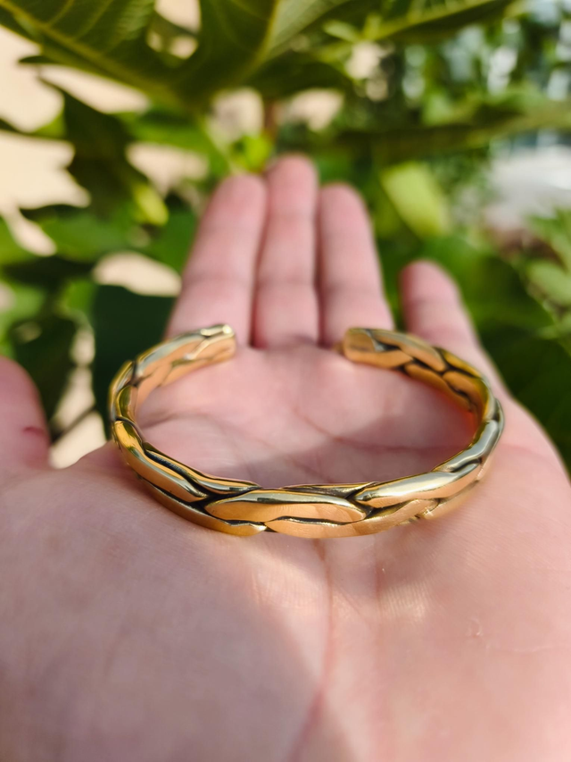 Bracelet Laiton Doré Massif Entrelacé - Fil Épais | Bijou Mixte