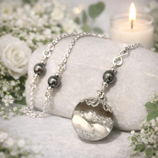 Custom Made Memorial Sphere Drop Pendant with embellished chain