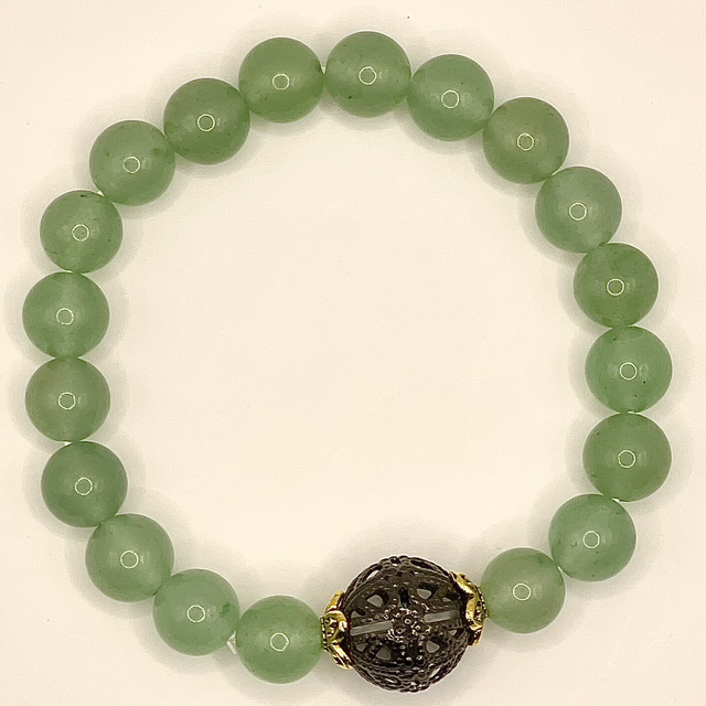B142 - Bracelet perles aventurine et perle metal 