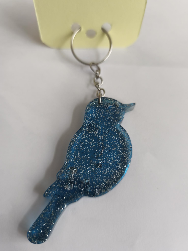 Porte-clé oiseaux bleu argent 