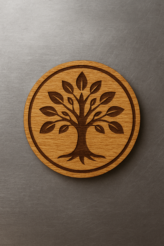 🧲 Magnet en bois gravé – motif arbre de vie - 4 cm (1)