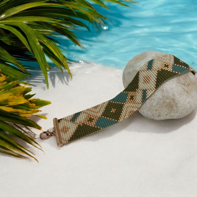 Bracelet vert, bleu, blanc et or rose