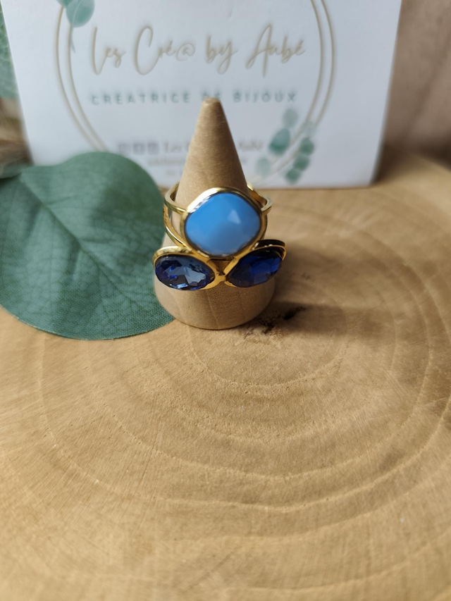 BAGUE DIAM'S BLEU/ ACIER INOXY GOLD / AJUSTABLE 0000327