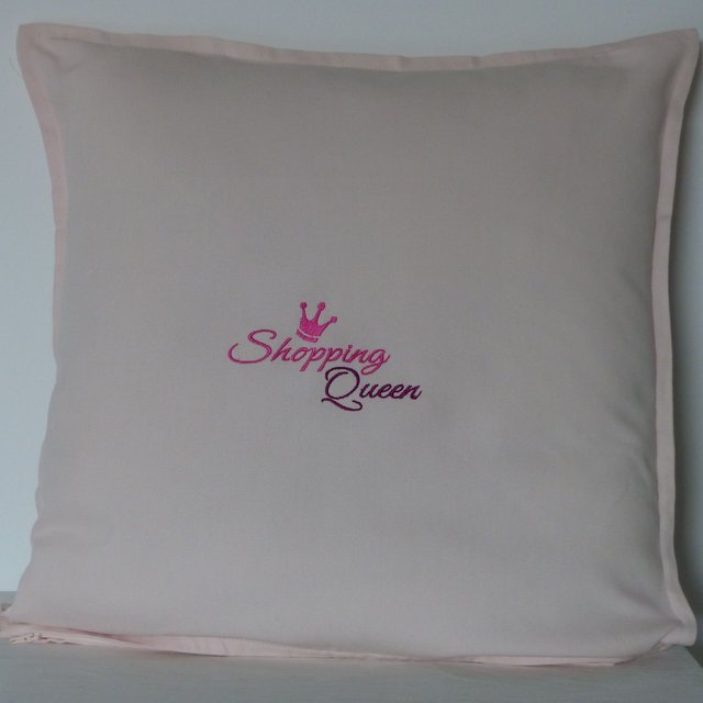 Kissenhülle rosa „Shopping Queen“