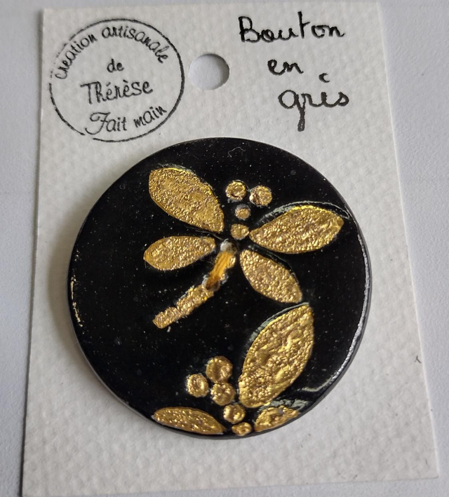 Bouton libellules noir et or 