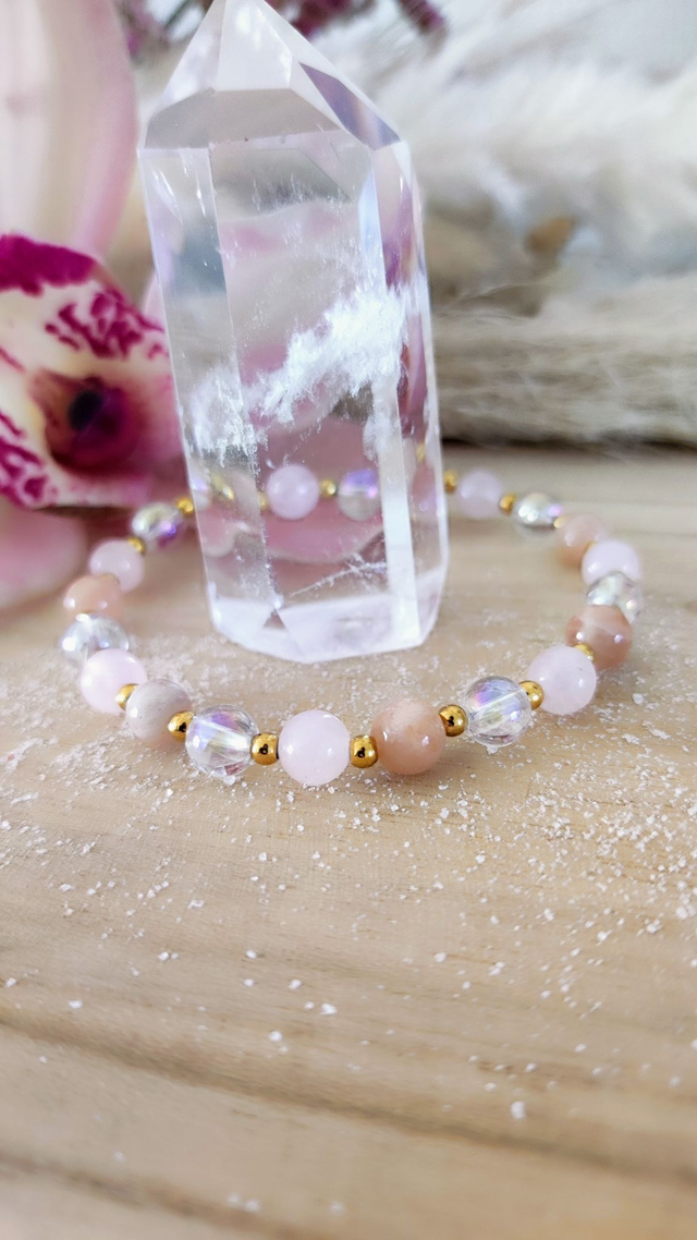 Bracelet "Confiance en soi" Pierre de soleil et Quartz rose