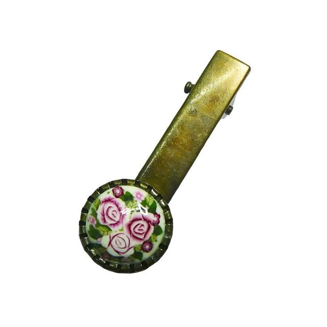 Pince croco épingle ronde trois roses