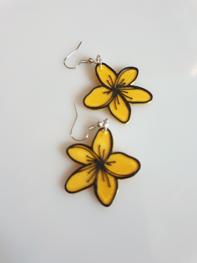 Boucle d'oreilles fleurs frangipane doré et noir