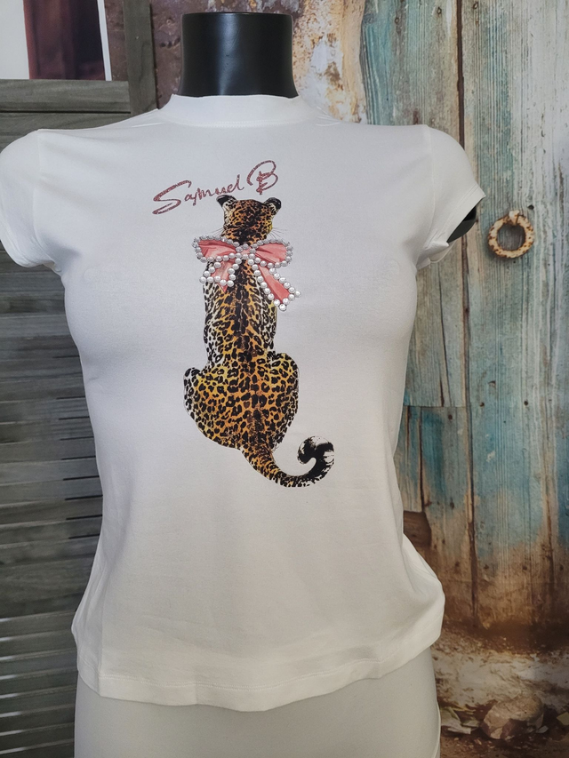 T-Shirt Blanc Femme Motif Léopard (A40)