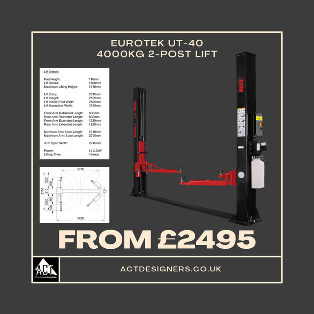 Eurotek UT40 4 Tonne 2-Post Lift