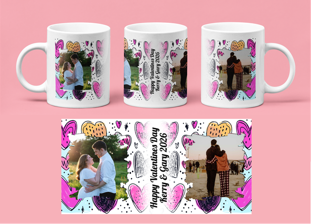 Valentines Day Mug - Personalised - Pink Hearts 
