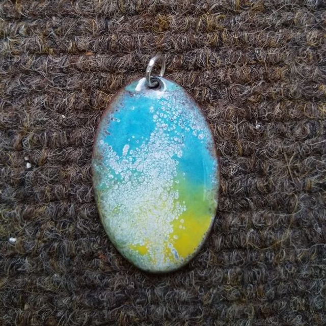 Blue yellow enamel pendant - EP037
