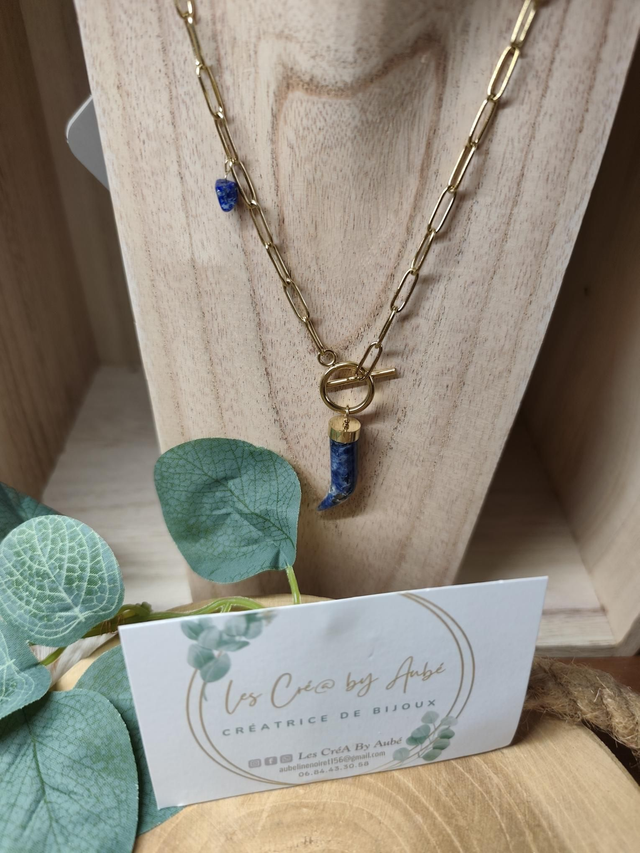 COLLIER GOLD ACIER INOXY/ CORNE BLEU 0000475