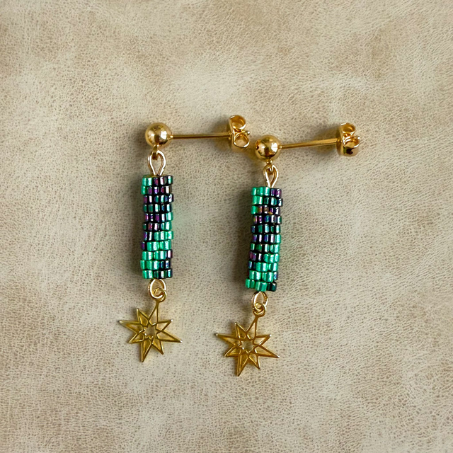 Nuit Boréale - Boucles d'oreilles tissées main