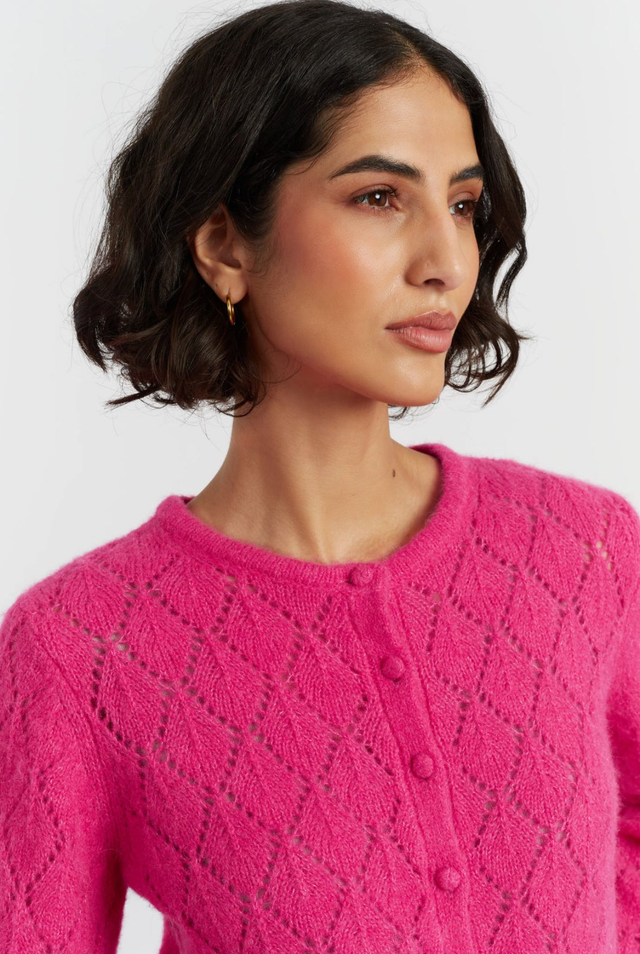 Raspberry Pink Alpaca Blend Open Stitch Cardi