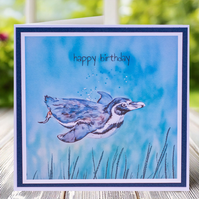 Penguin Birthday Card, can be personalised. Handmade. 