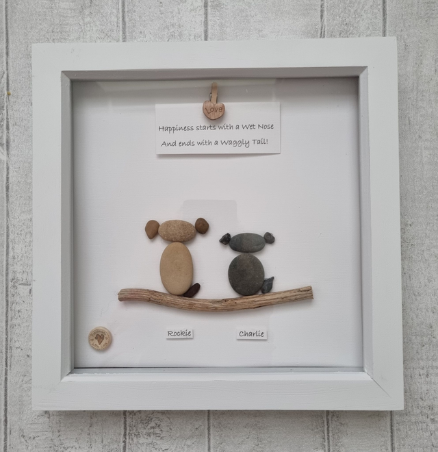 Irish, Hand Crafted, Personalised, &amp; Customised Pebble Art Dog Picture - &#039;Happiness starts with a wet Nose...&#039; Choose your Preferred Caption!