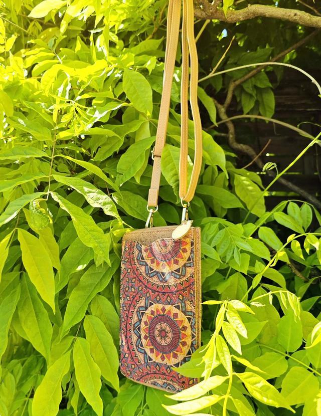 Porte-monnaie &amp; natel "Ronny" en liège naturel et imprimé