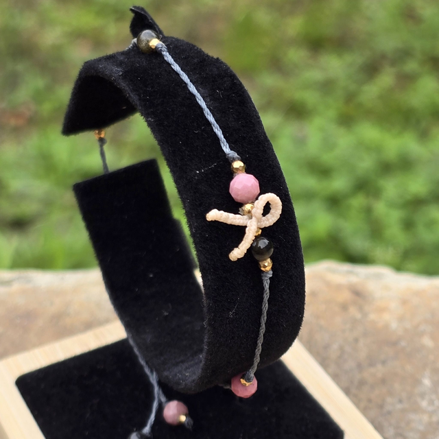 Bracelet Cœur Solidaire🎗️Rhodonite & Obsidienne dorée 