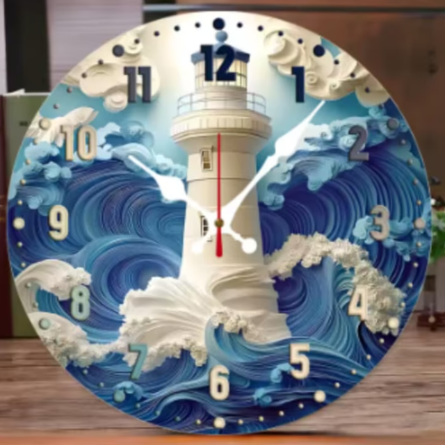 Ronde wandklok van hout Witte Vuurtoren (25cm)