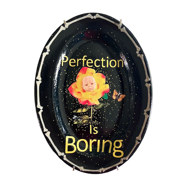 &quot;Perfection Is Boring&quot; Black Upcycled Wall Plate - House of Frisson