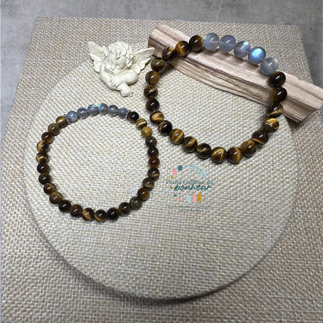 Bracelet duo Œil de Tigre &amp; Labradorite