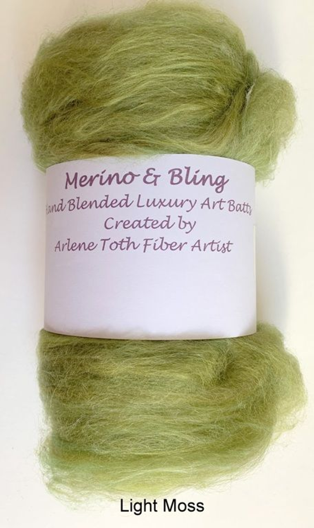 Merino &amp; Bling Luxury Art Batts for Spinning or Felting - Light Moss Green
