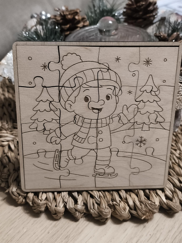 Puzzle à colorier en bois – Thème hivernal ❄️