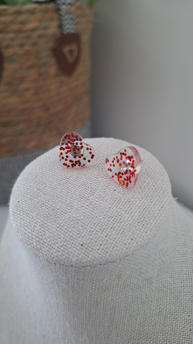 Puces cœurs holographiques paillettes rouges