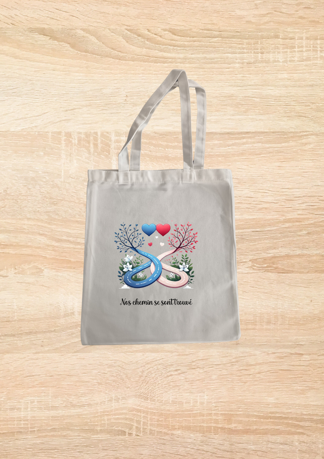 Sac fourre tout motif chemin cœur rose et bleu