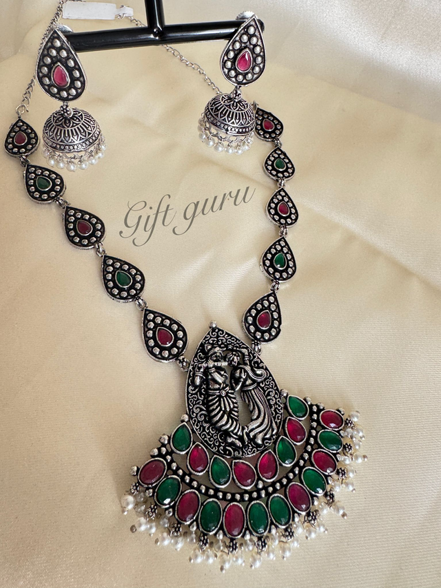 Radha Krishna Haram with Pearls &amp; Ruby &amp; Green Stones 