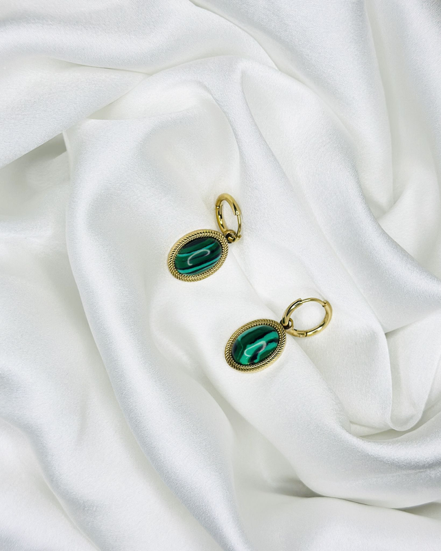 30-Boucles d 'oreilles anneaux pierre ovale 