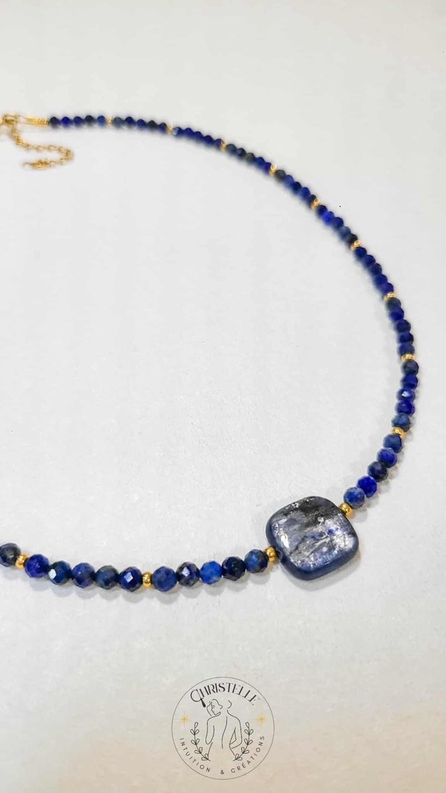 Collier Talisman Lapis-Lazuli & Apatite - Clarté et Communication